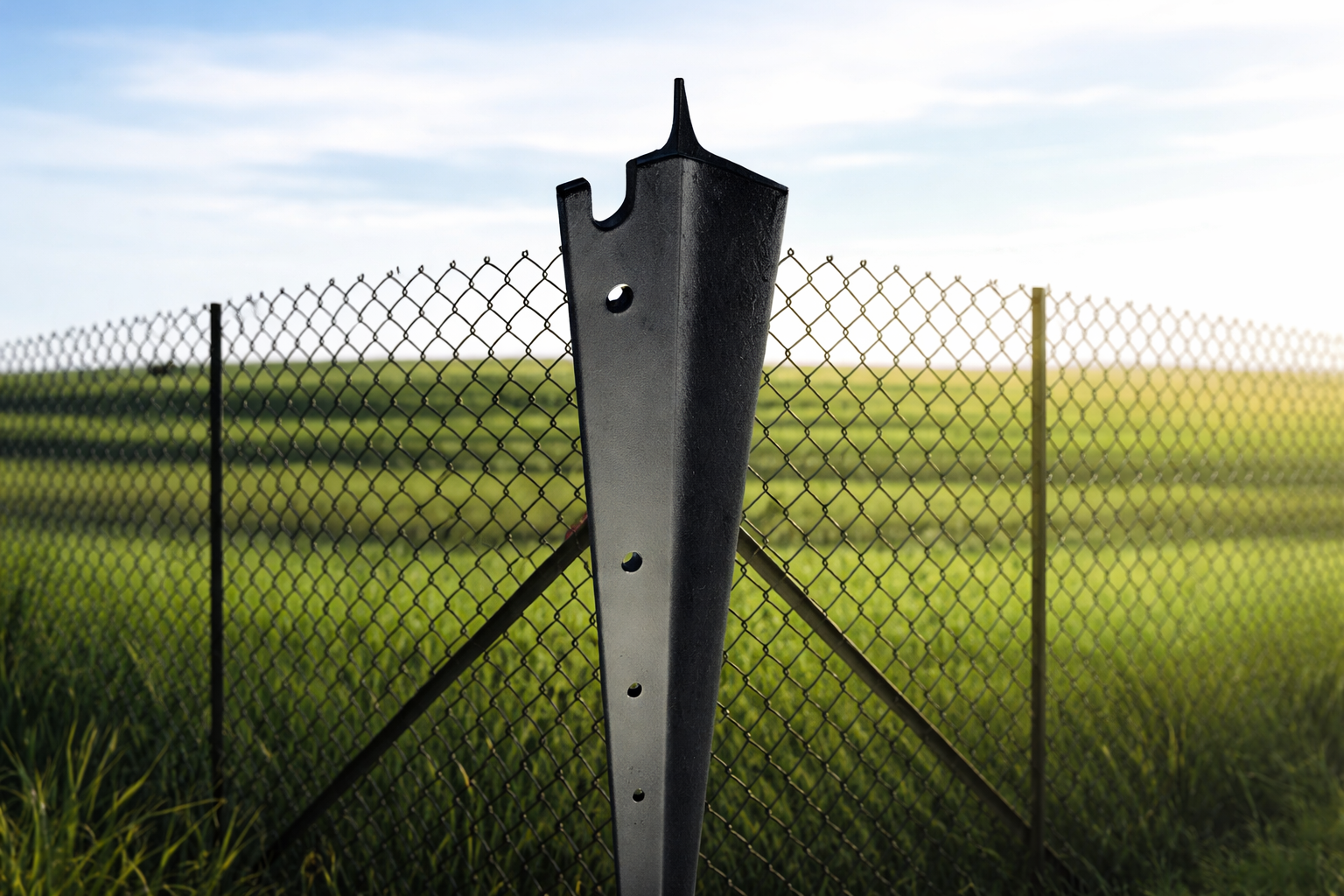 Sleek black FRP fence post in sunlight